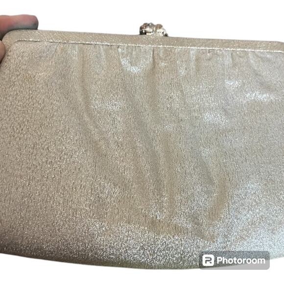 Vintage AFTER FIVE Glittery Metallic Silver/Gold Clutch - Picture 2 of 9